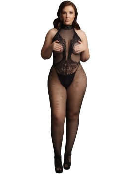 Síťovaný catsuit s krajkou a otvorem v rozkroku Le Désir, plus size – Dámské catsuity a overaly