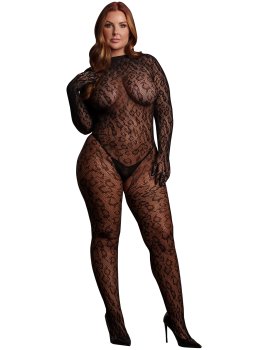 Síťovaný catsuit s leopardím vzorem Roxy, queen size – Dámské catsuity a overaly